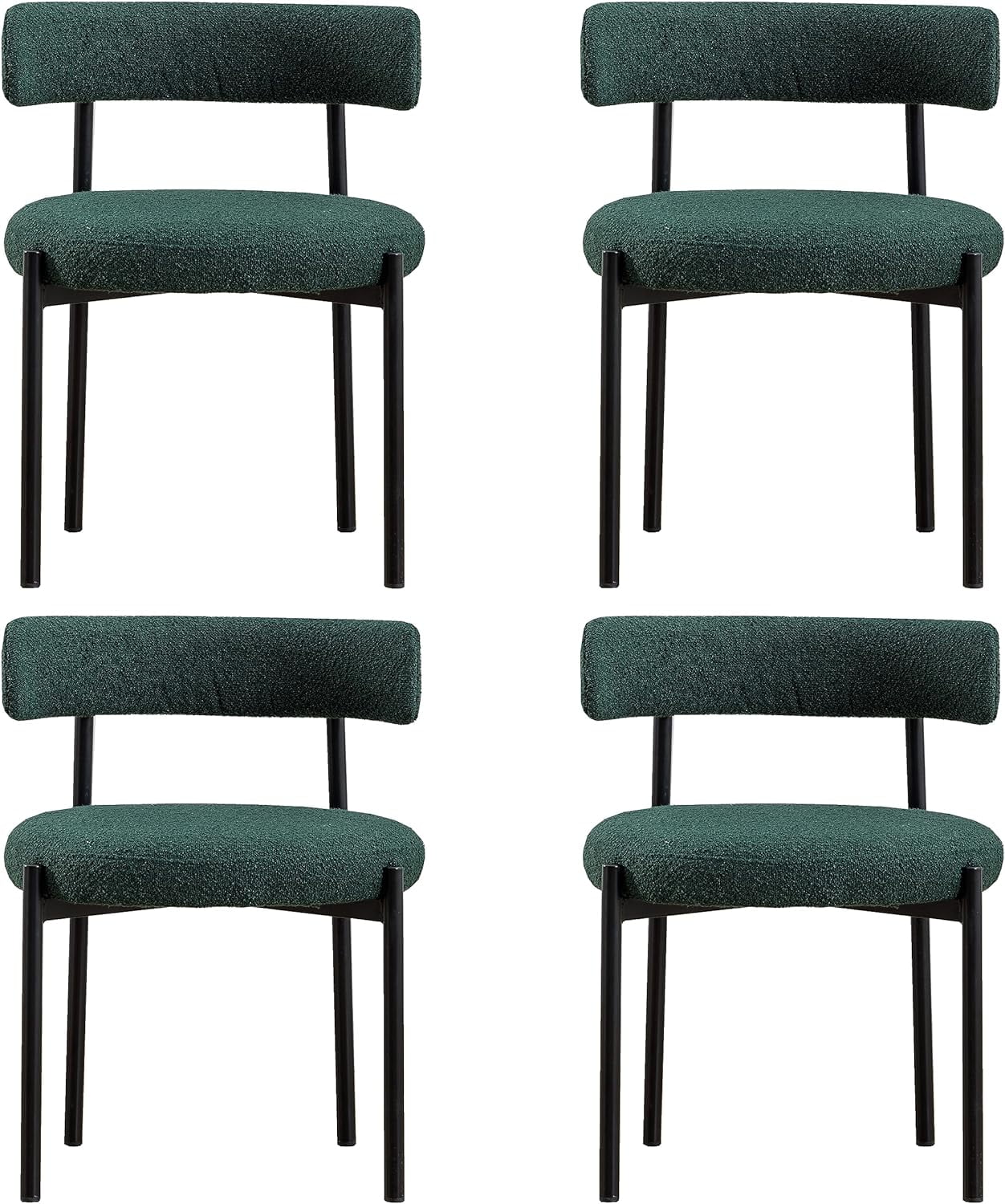 Locus Bono Boucle Dining Chairs Set of 4, Modern Upholstered Dining Room Chairs, Armless Kitchen Chair for Dining Room, Living Room, Green