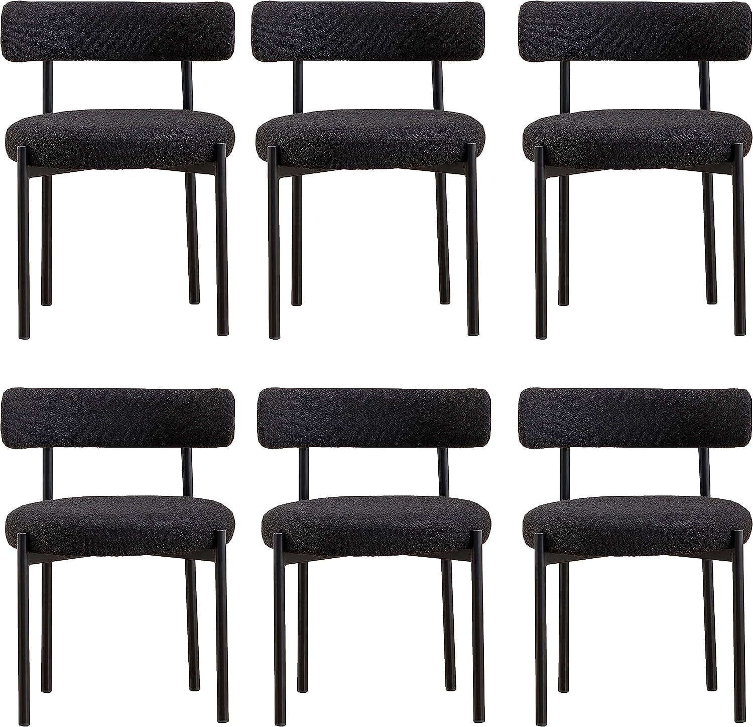 Locus Bono Boucle Dining Chairs Set of 6, Modern Upholstered Dining Room Chairs, Armless Kitchen Chair, Black