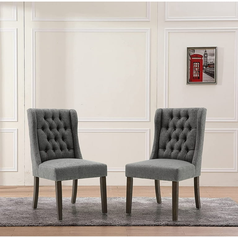 Locus Bono Modern Dining Chairs Set of 2 for Dining Room Living Room Wood Legs Finish Color Grey