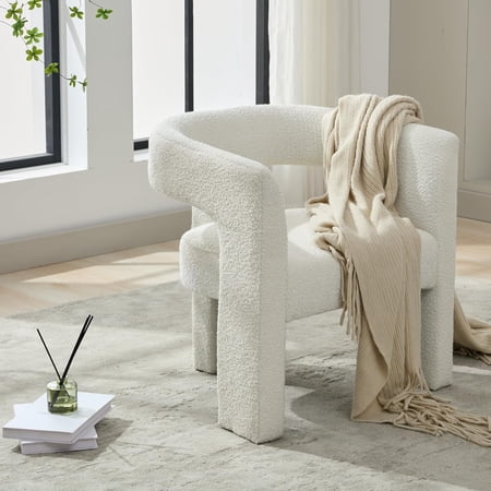Locus Bono Modern MDF Wood Polyester Foam Solid Print Barrel Accent Chair, White