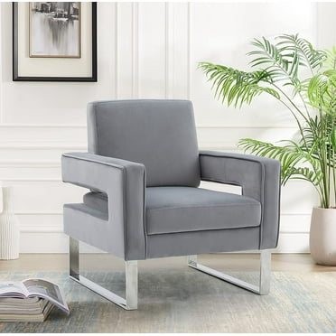 Locus Bono Velvet Arm Chair, Upholstered Lounge Chair for Living Room Home Office,Color Gray