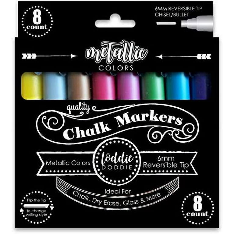 Loddie Doddie Chalk Markers - 8ct Metallic Colors - Perfect for Chalkboard  Signs, Blackboards, Windows, Glass, Bistro | 6mm Reversible Bullet & Chisel