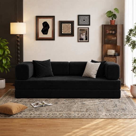 Lodeija 80.3" 5-in-1 Convertible Futon Sofa Bed,Sleeper Couch for Small Spaces and living room, 2 Pillows,Blank