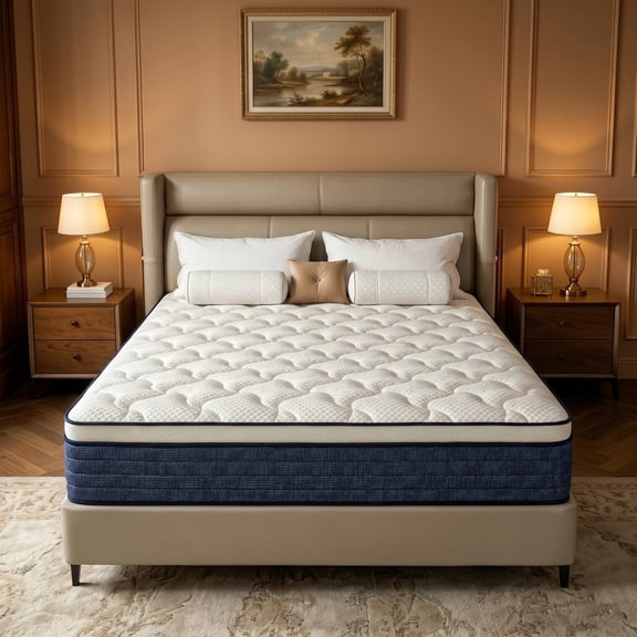 Lodeija 12 inch King Euro Top Hybrid Mattress,Pocket Spring,Breathable Knitted Fabric Pressure Relief,CertiPUR-US Certified,White