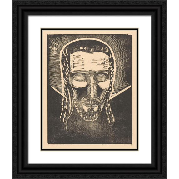 Lodewijk Schelfhout 12x14 Black Ornate Wood Framed Double Matted Museum Art Print Titled: Head of Christ with Aureool (1924)