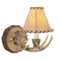 thumbnail image 1 of Lodge 1 Light Rustic Wood Antler Armed Wall Sconce Faux Leather Shade, 1 of 8