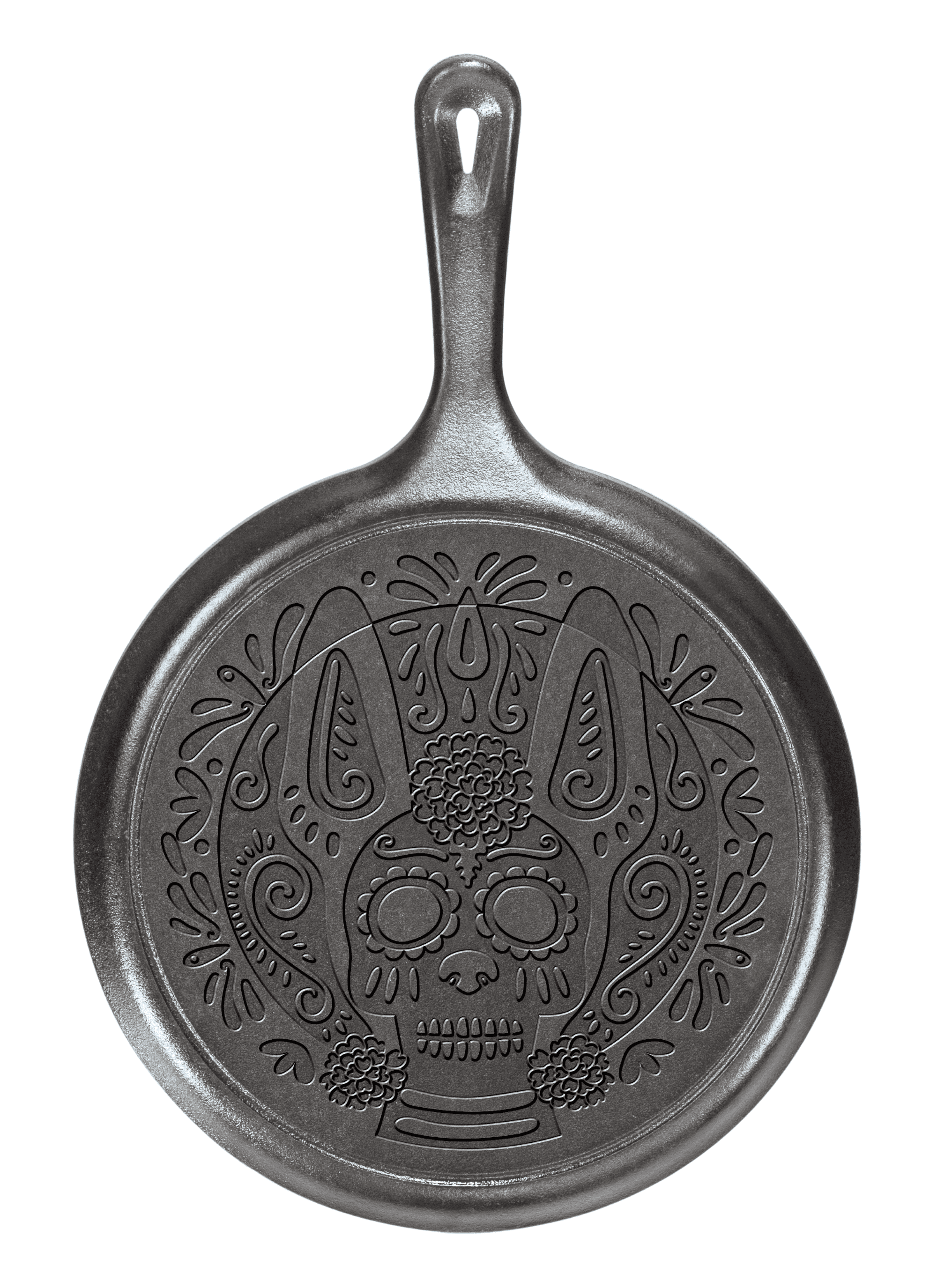 Lodge 10.25 Cast Iron Skillet With Sugar Skull With Yellow Silicone Handle  Holder