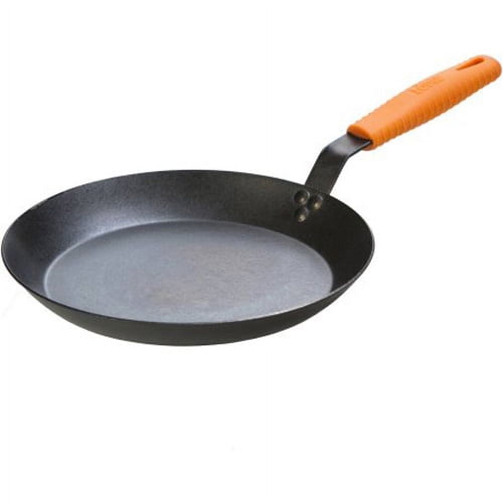 12-Inch Black Carbon Steel Skillet with Orange Silicone Handle