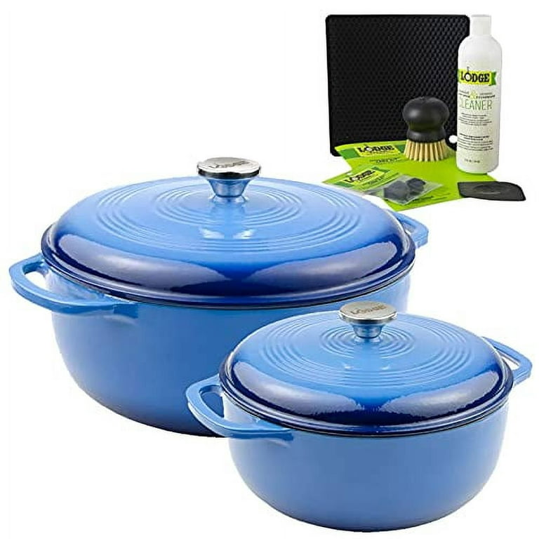 Lodge 2-Piece Enameled Cast Iron Dutch Oven Cookware Set with Dual