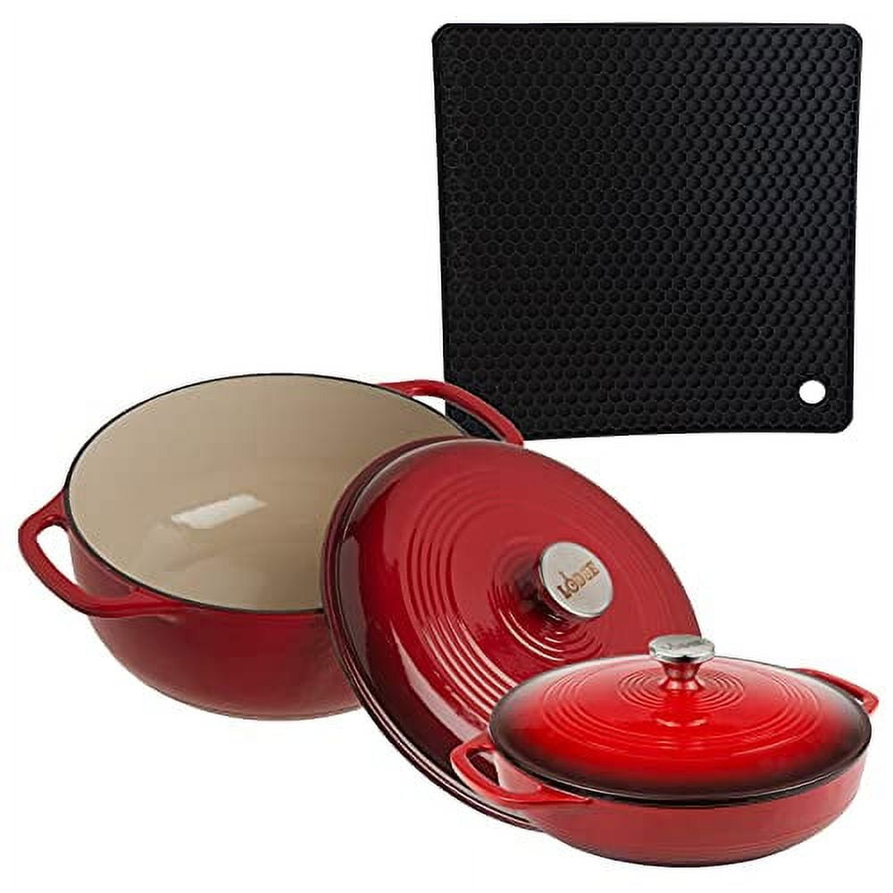Lodge Cast Iron Red Cast Iron Dutch Oven with Lid - 1.5 Quart Capacity -  Oven Safe - Induction Compatible - Includes 6 Pot Protectors in the Cooking  Pots department at