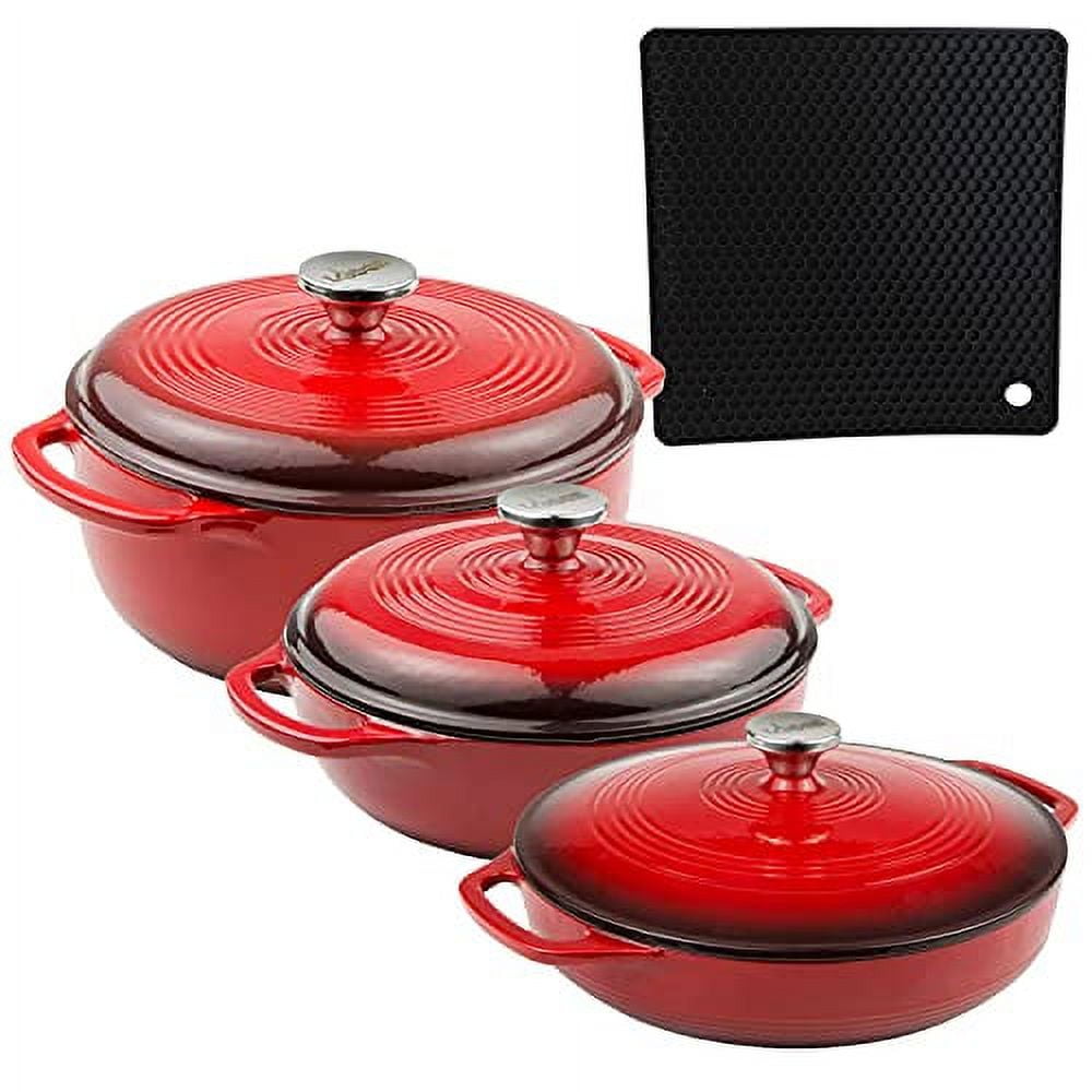 3QT Enamel Cast Iron Dutch Oven with Loop Handles, Covered Dutch Oven,  Enamel Stockpot with Lid, Red