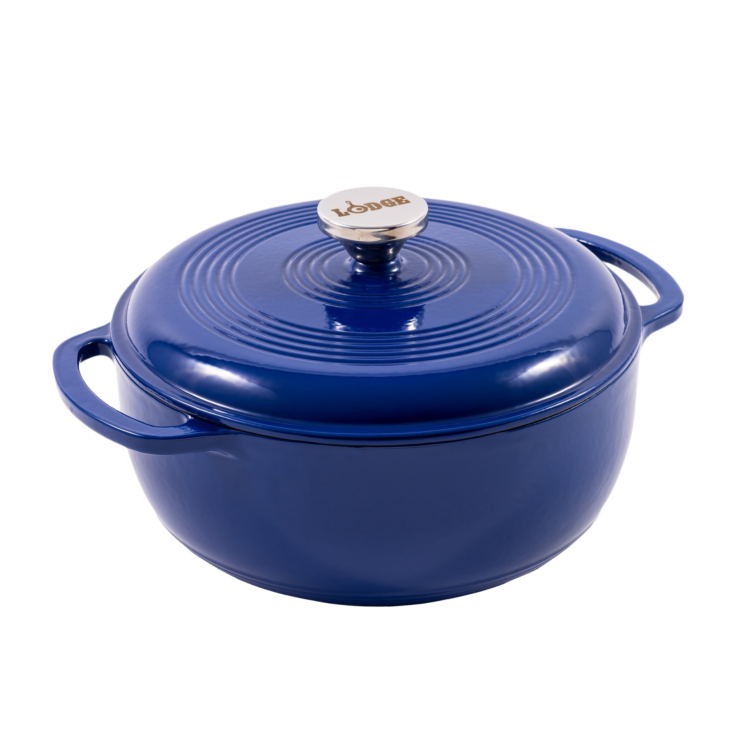 Lodge 4.5 Quart Enameled Cast Iron Dutch Oven with Lid – Dual Handles – Oven Safe up to 500° F or on Stovetop - Use to Marinate, Cook, Bake, Refrigerate and Serve – Indigo