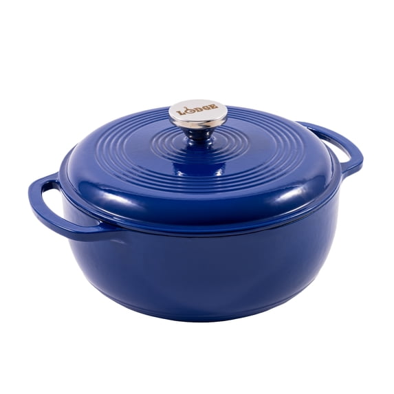 Lodge 4.5 Quart Enameled Cast Iron Dutch Oven with Lid – Dual Handles – Oven Safe up to 500° F or on Stovetop - Use to Marinate, Cook, Bake, Refrigerate and Serve – Indigo