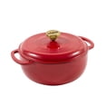 thumbnail image 1 of Lodge 4.5 Quart Enameled Cast Iron Dutch Oven with Lid – Dual Handles – Oven Safe up to 500° F or on Stovetop - Use to Marinate, Cook, Bake, Refrigerate and Serve – Ruby with Gold Knob, 1 of 4