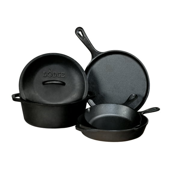 Lodge 5 Piece Self-Basting Pre-Seasoned Cast Iron Cookware Set