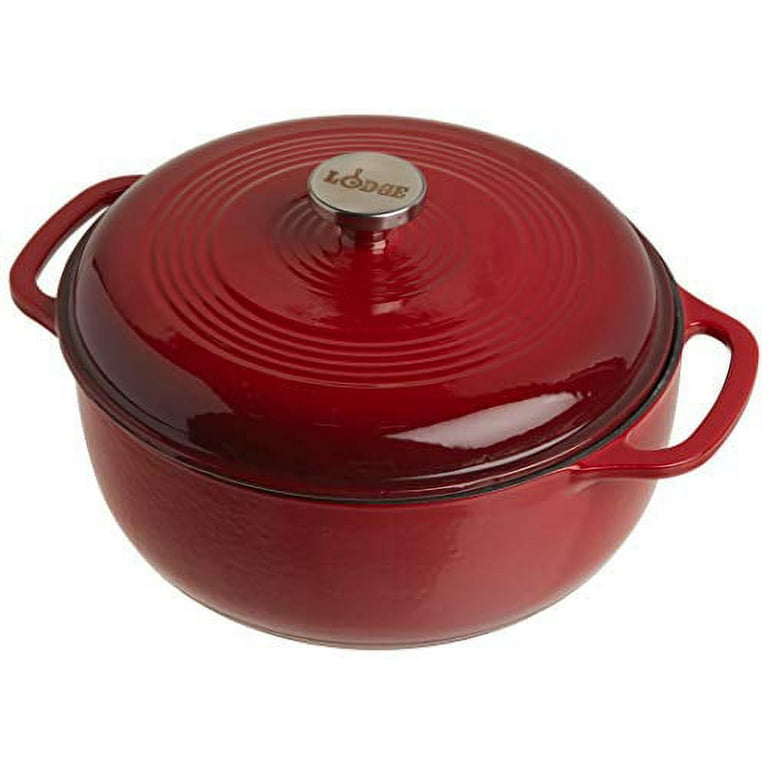  Lodge 6 Quart Enameled Cast Iron Dutch Oven with Lid – Dual  Handles – Oven Safe up to 500° F or on Stovetop - Use to Marinate, Cook,  Bake, Refrigerate and