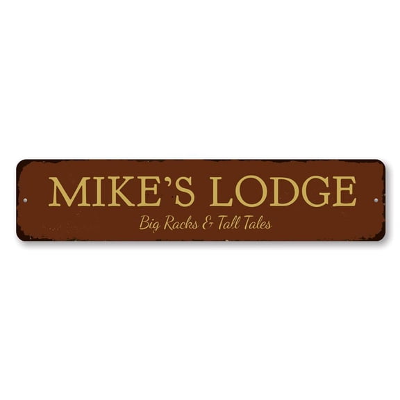 Lodge Big Racks & Tall Tales Sign, Lodge Name Sign, Custom Hunting Man Cave Sign, Hunting Aluminum Decor - 4x18 inches