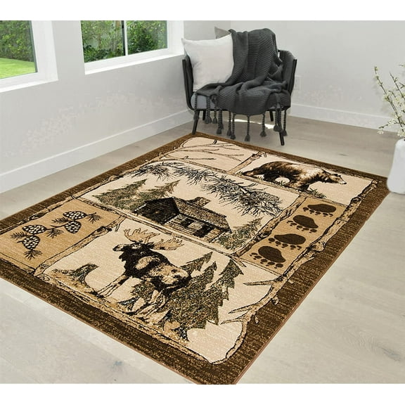 Lodge Cabin Area Rugs 5x7 Rustic Cabin Novelty Rugs for Living Room Cabin Dcor Rugs Moose and Lodge Theme Rug Brown Carpet Luxury Home Dcor