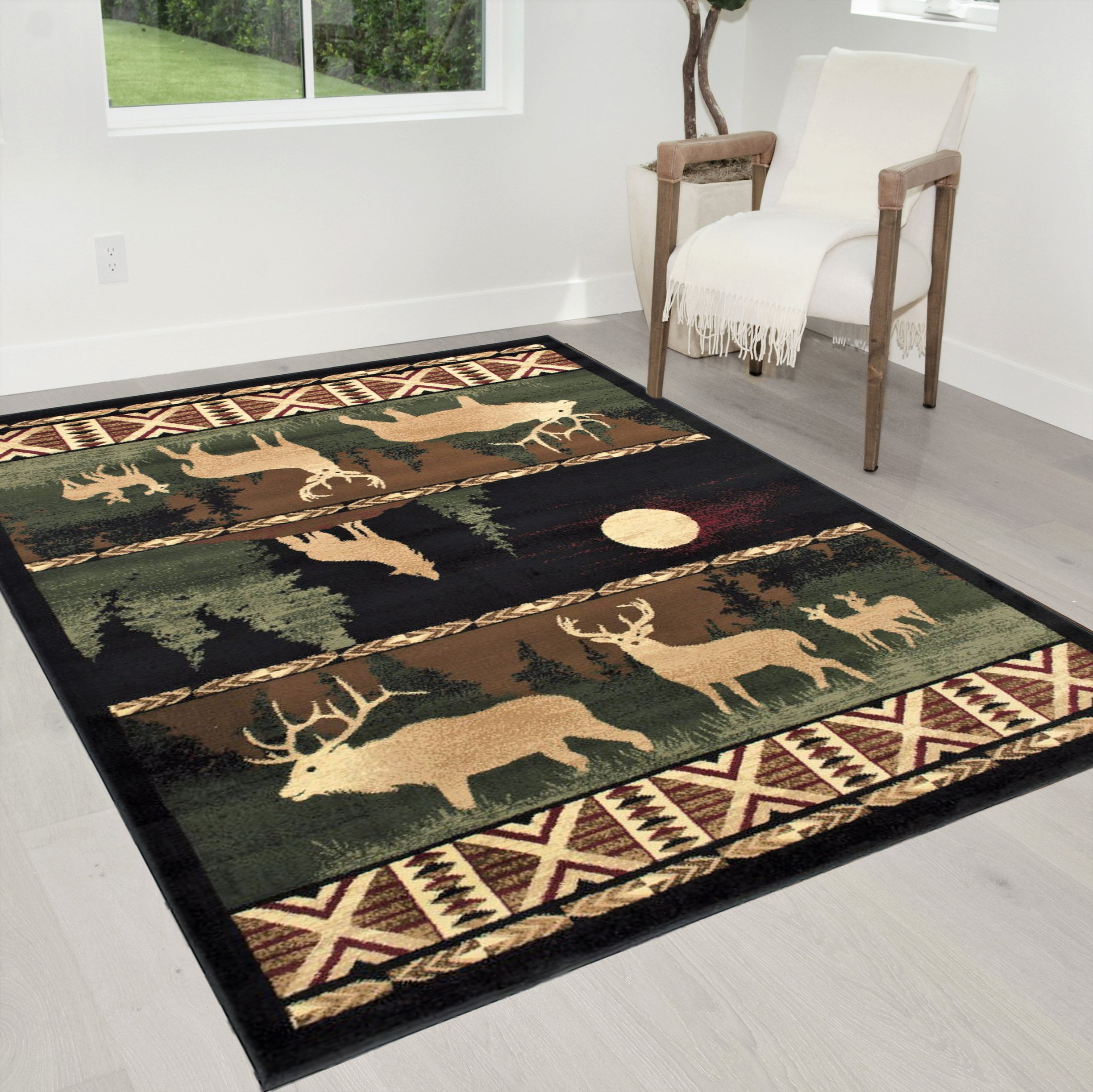 Lodge, Cabin Nature and Animals Area Rug - Nature Pattern Cabin Area ...