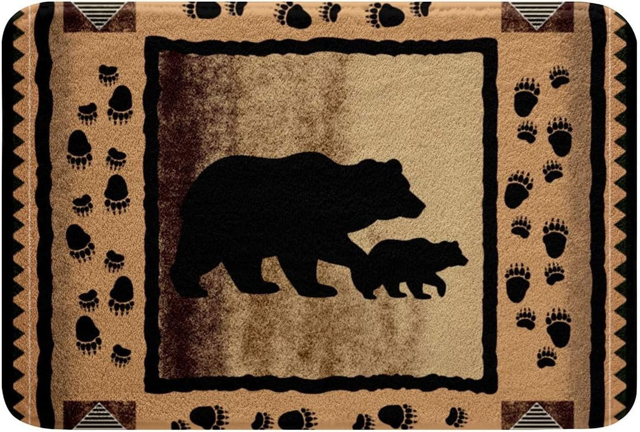 Lodge Cabin Style Bathroom Rug Mat Wild Bear Cute Animals Non Slip