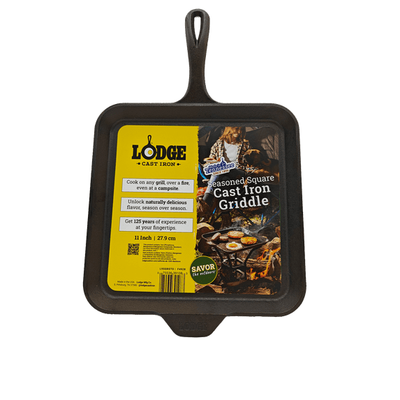 Lodge Cast Iron 11" Savor the Outdoors, Seasoned Square Griddle, Black