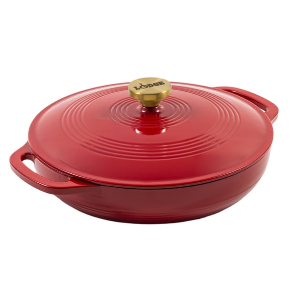 Lodge Cast Iron 3.6qt Enameled Braiser Ruby with Gold Knob