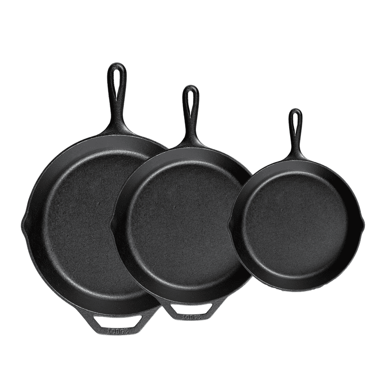 Lodge 3-Piece Pre-Seasoned Cast Iron Skillet Set - Includes 8, 10 1/4,  and 12