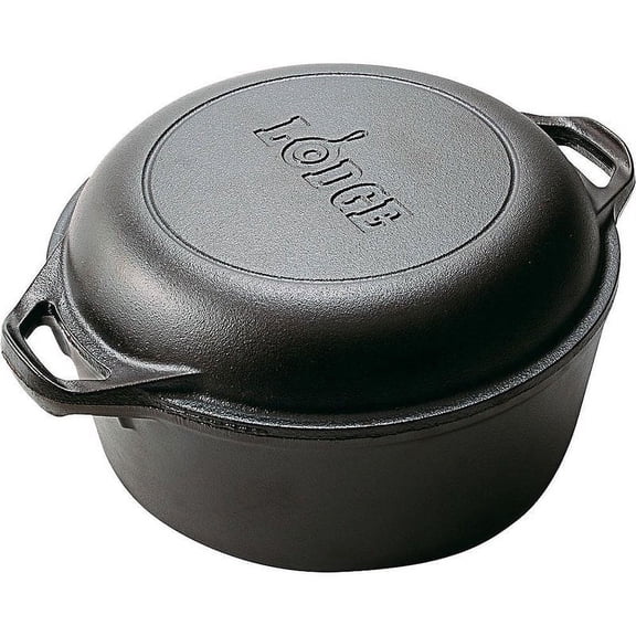 Open Box Lodge Cast Iron 5 Quart Seasoned Double Dutch Oven / Bread Oven