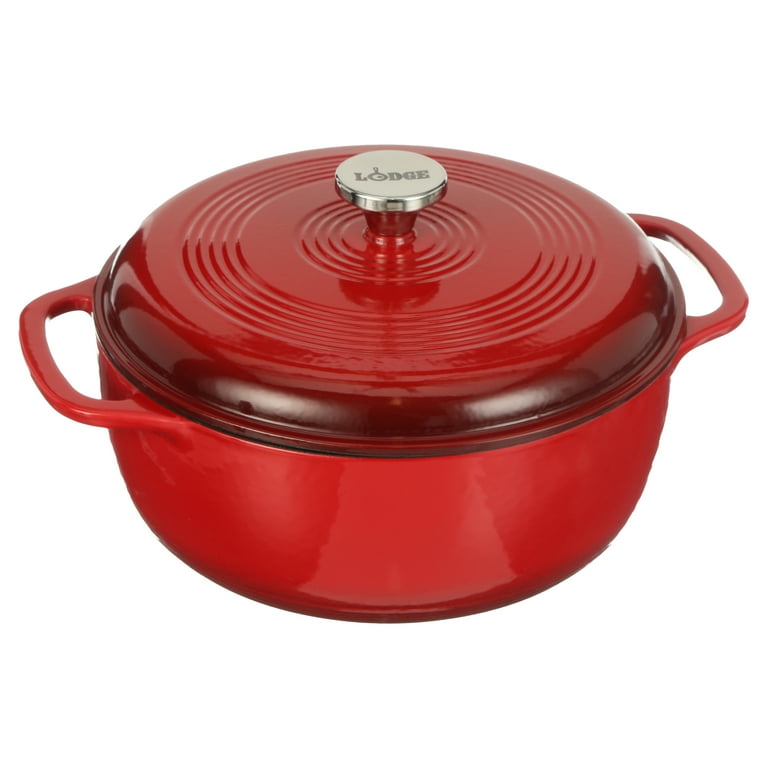 Lodge Cast Iron 6 Quart Enameled Cast Iron Dutch Oven, Red 