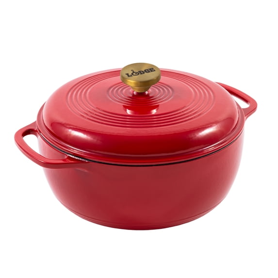 Lodge Cast Iron 6QT Ruby Enamel Dutch Oven with Gold Knob