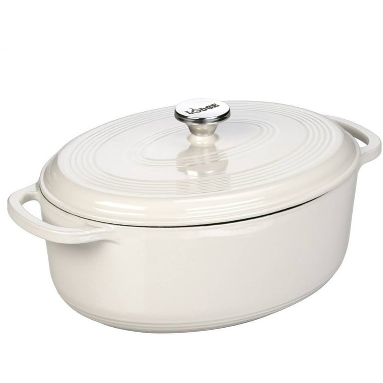 Lodge Cast Iron 7 Quart Enameled Cast Iron Oval Dutch Oven Oyster 