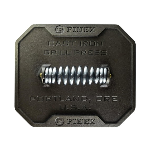 FINEX 8" Grill Press - Cast Iron Press for Grilling - Superior Heat Retention - Even Cooking - Versatile Grill Press - Pre-Seasoned Cast Iron - Compatible with FINEX Skillets, Grill Pans & Griddle