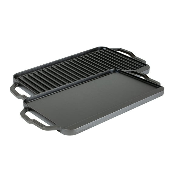 Lodge 19.5" X 10" Cast Iron Reversible Grillgriddle - Double Burner Griddle - Indoor & Outdoor Cooking - Superior Heat Retention - Reversible Grill Griddle - Made in the USA