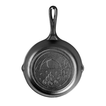 Lodge Cast Iron Cooking Skillet Seasoned Tent Scene Imprint 8 in