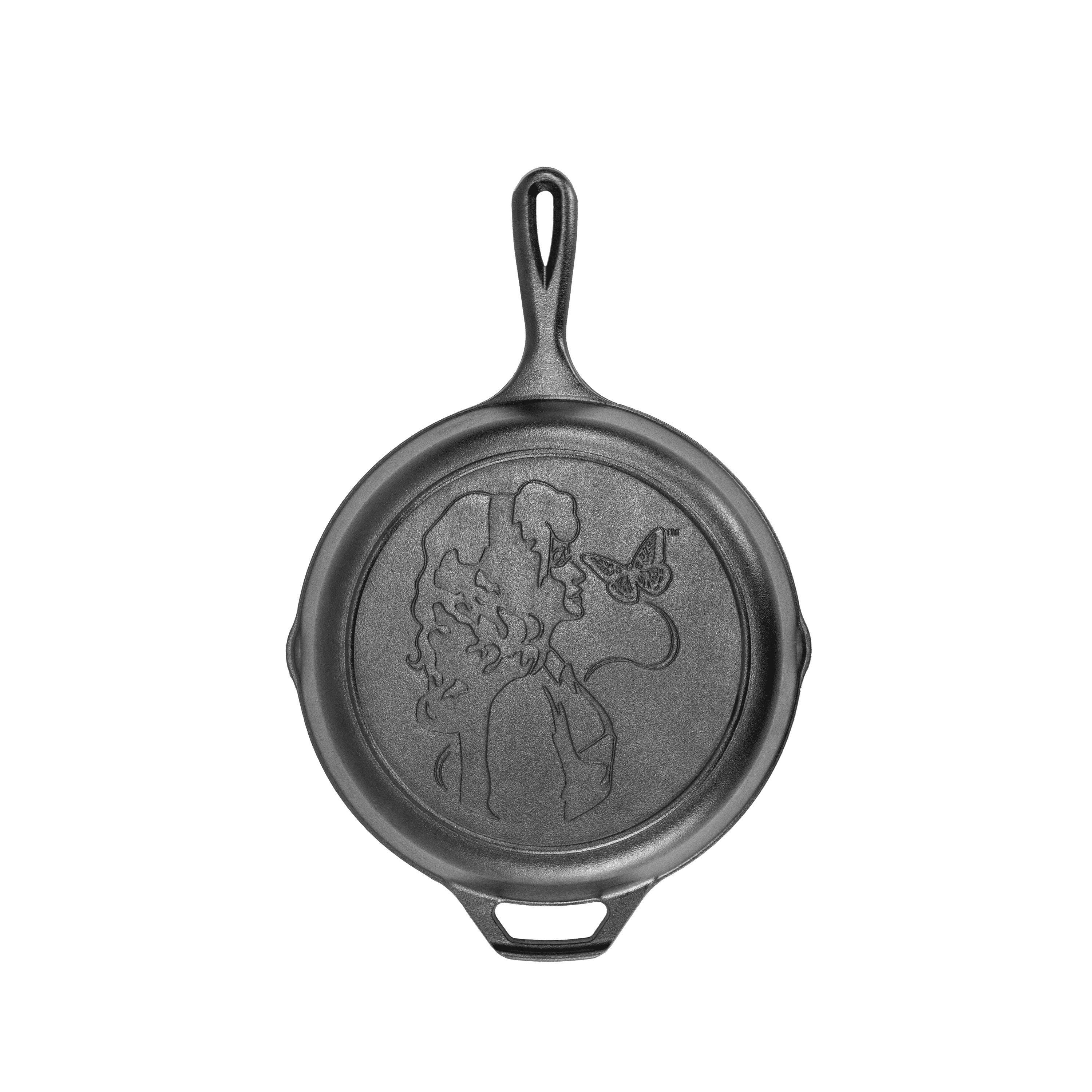 Black Round 10.25" Cast Iron Skillet with Dolly Parton Design