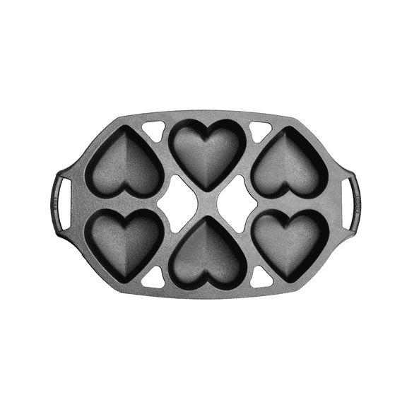 Lodge Cast Iron Mini Cake Pan, Makes 6 Heart-Shaped Cakes, Pre-seasoned Durable, and Perfect for Baking Muffins Brownies and More