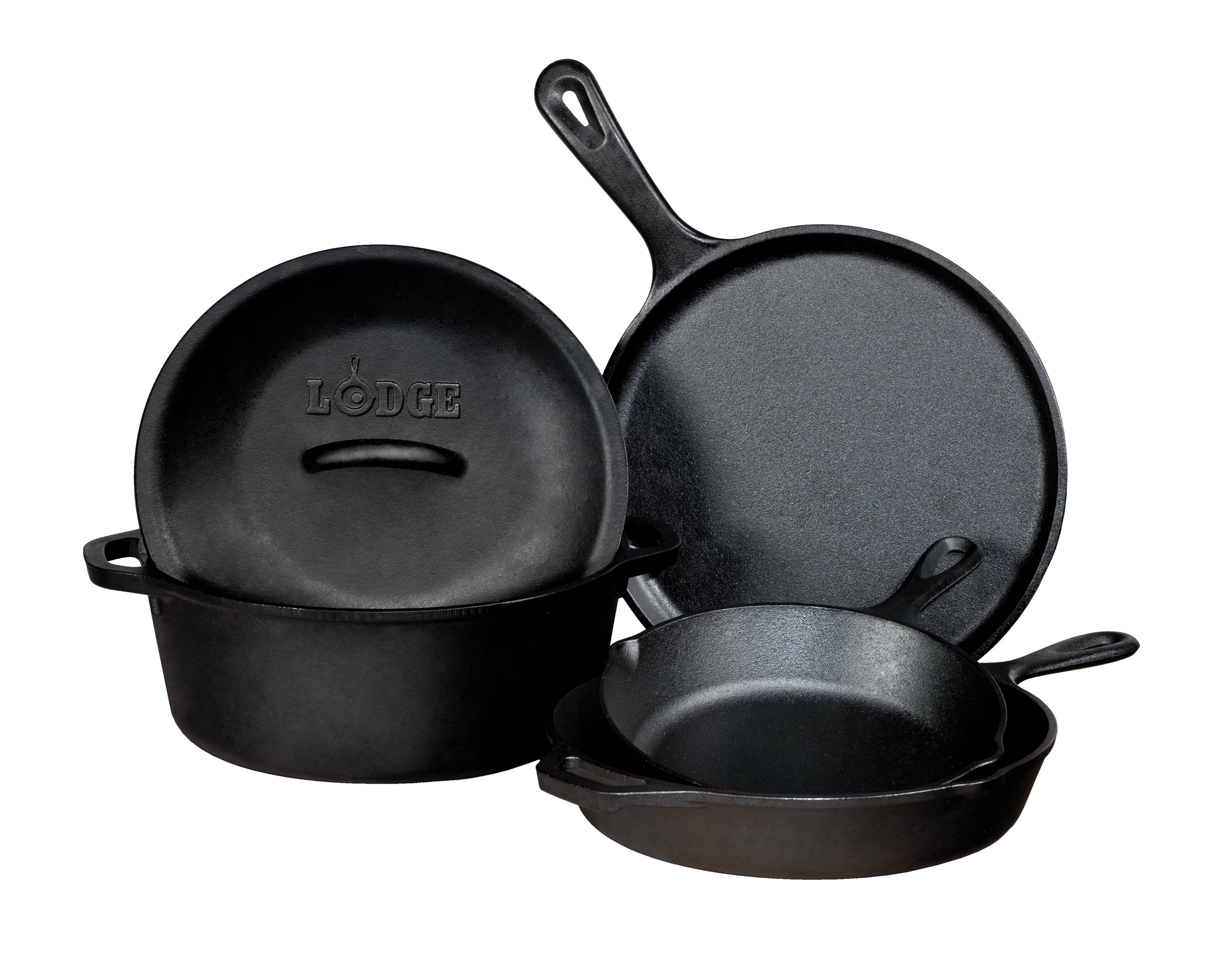 Lodge 5-Piece Pre-Seasoned Cast-Iron Cookware Set, Black