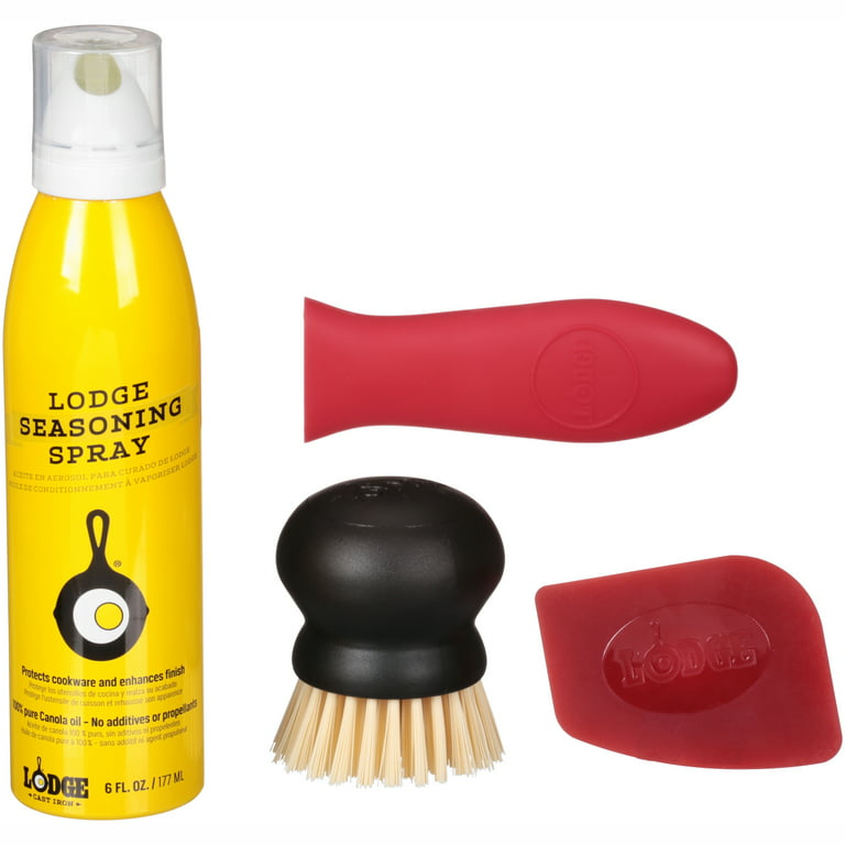 Lodge Seasoned Cast Iron Care Kit Seasoning Oil Spray Scrub Brush
