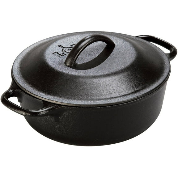 Lodge Cast Iron Serving Pot, 2 quarts, Non Stick, Black with Lid and Handles