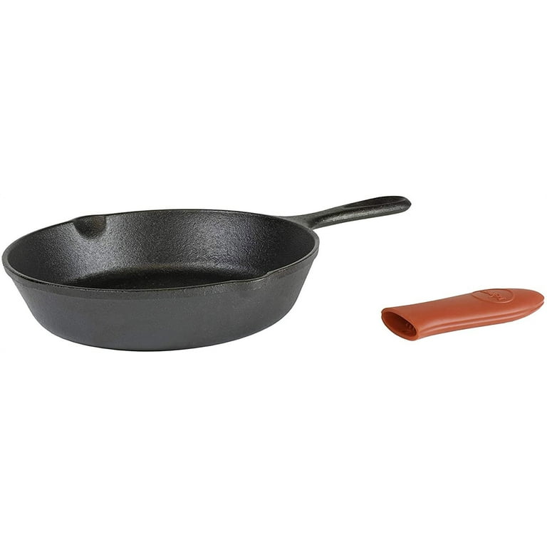 Lodge Cast Iron Skillet with Red Mini Silicone Hot Handle Holder, 8-inch 8  Inch Bundle 