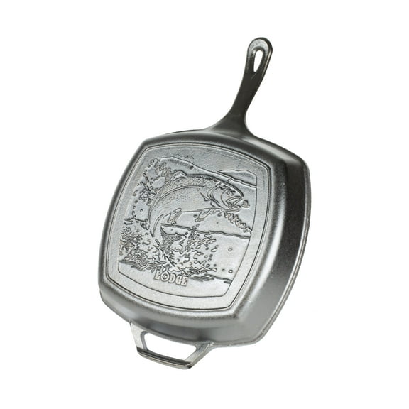 Lodge Cast Iron Wildlife Series 10.5" Grill Pan Fish Scene, L8SGPWLFI, Black