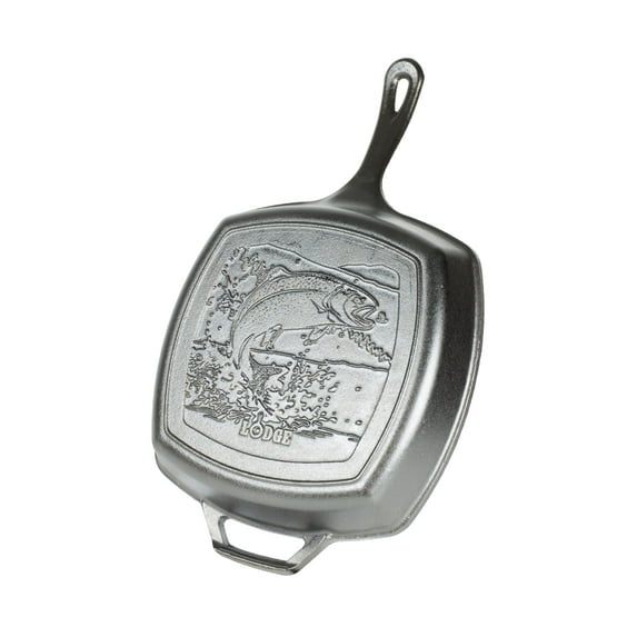 Lodge Cast Iron Wildlife Series 10.5" Grill Pan Fish Scene, L8SGPWLFI, Black