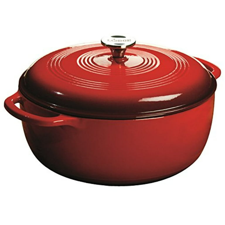 7 Quart Lodge Red Enameled Cast Iron Double Dutch Oven Grill Pan