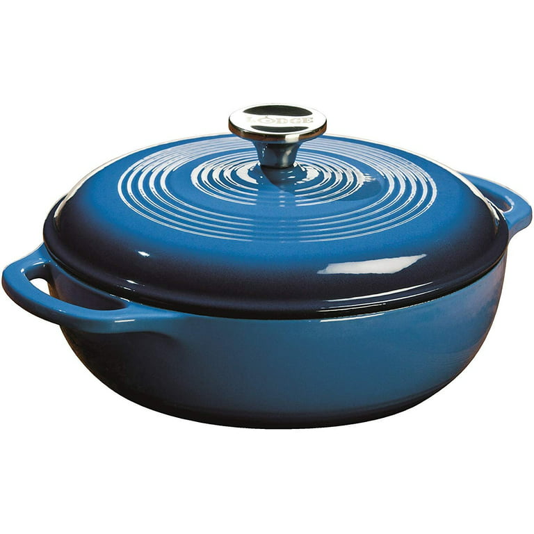 Lodge Enamelware 6 qt. Round Cast Iron Dutch Oven in Blue with Lid EC6D33 -  The Home Depot