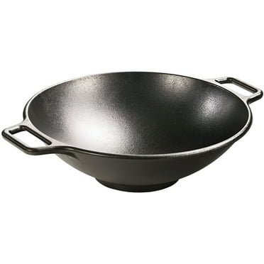 Lodge Pre-Seasoned 14" Cast Iron Wok with Flat Base & Loop Handles