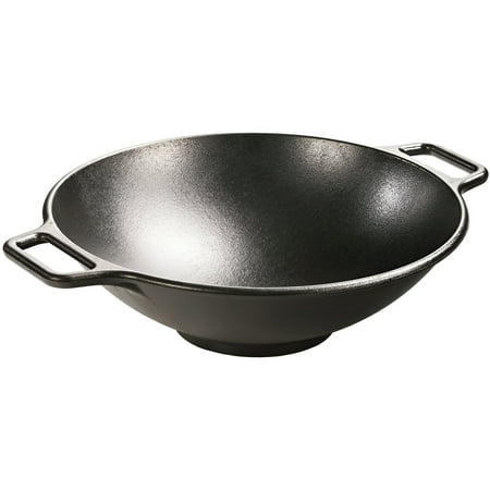 Lodge Pre-Seasoned 14" Cast Iron Wok with Flat Base & Loop Handles