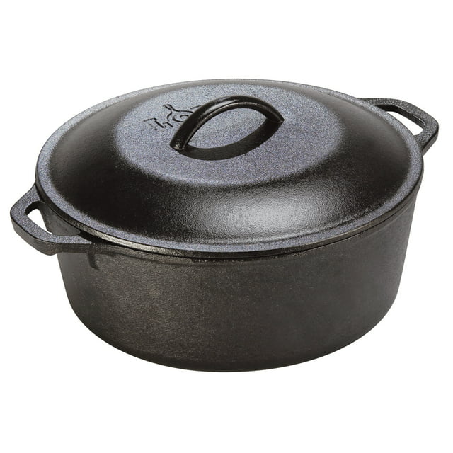 Lodge Pre-Seasoned 5 Quart Cast Iron Dutch Oven with Loop Handles and Cast Iron Cover