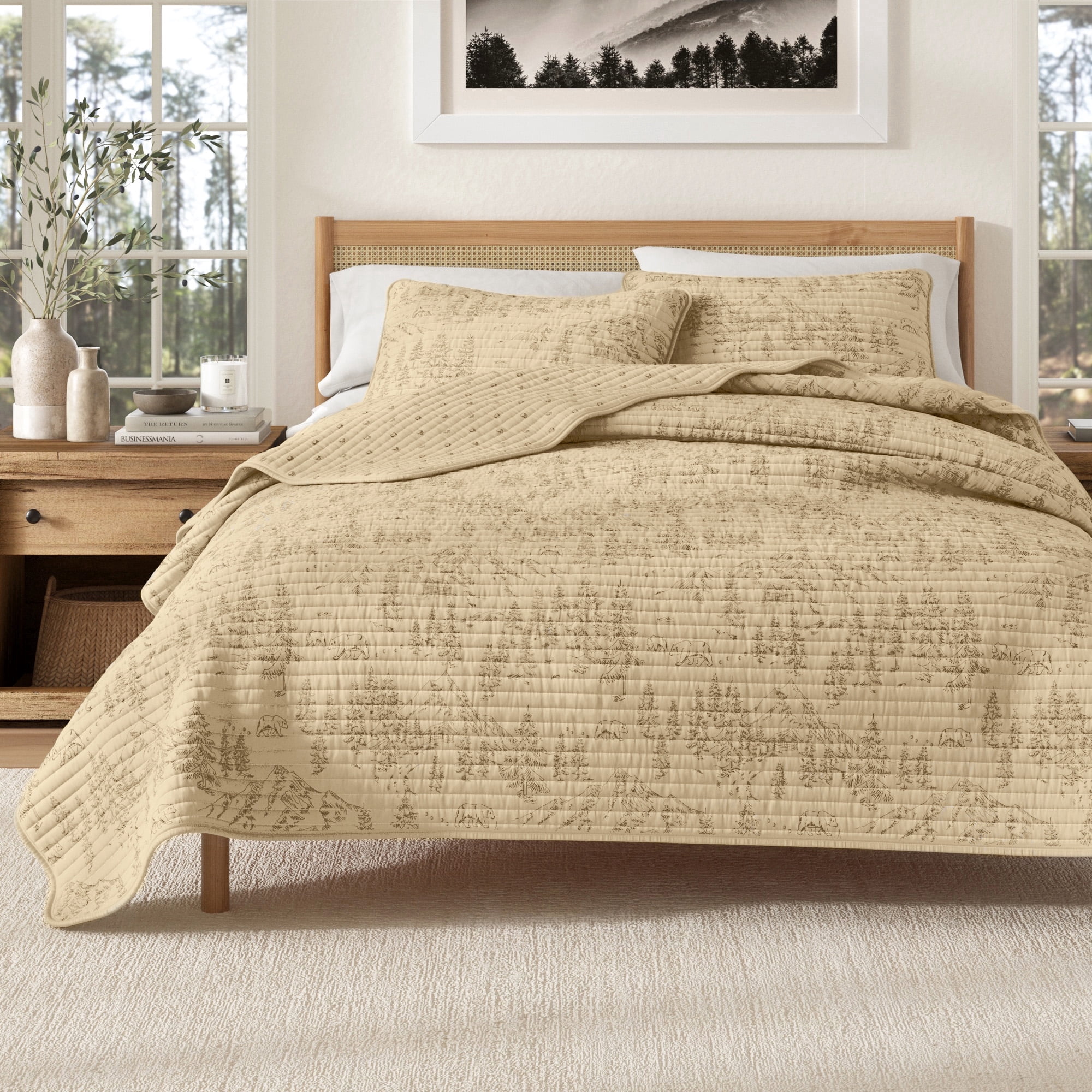 Lodge Quilt Set - Lightweight, Soft, All-Season - 2-Piece Reversible Rustic Bedding Set (Twin / Twin XL, Bear Mountain Scene)