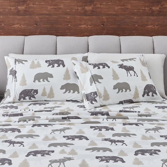 Great Bay Home Rustic Inspired Microfiber Sheet Set (Full, Bear)