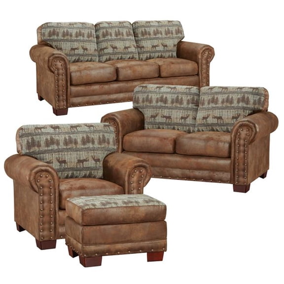 Lodge Set, Deer Teal Tapestry & Brown Pinto Microfiber - 4 Piece